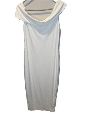 Club L London Averie White Bodycon Bardot Off Shoulder Midi Dress 8 NEW Stretch